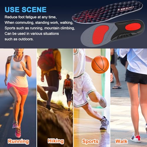 Image of Running Insoles Men Women, Medium Arch Support Sport Gel Insoles, Shock Absorbing Running Athletic Inserts Flat Feet Orthotic Insert (M 10.8 Inch(Men's 8~9.5 /Women's 8.5~10.5))