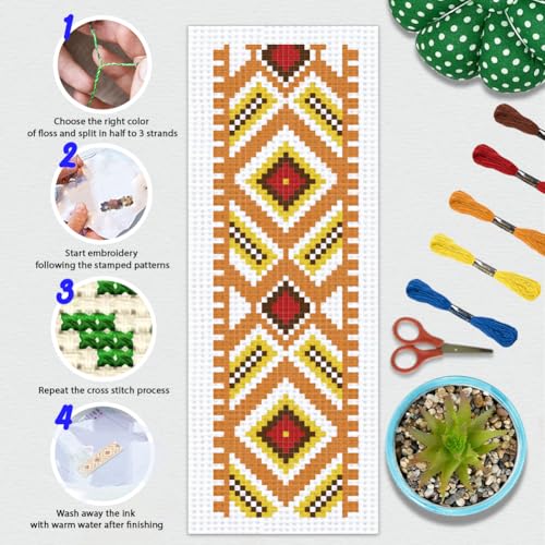 Image of BEUNITONE 6 Pcs Vintage Cross Stitch Bookmark Kits for Beginner with Backing Felt Floss Instructions, Handmade Bookmarks DIY Stamped Craft Embroidery Kits for Adults, Book Lovers 8.5''x3''