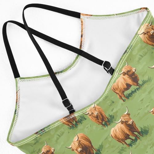 senya Girls Swimsuits One-Piece Swimwear Tie Bathing Suit Beach Summer Round Neck 9-10T Highland Cattle Meadow Pattern4