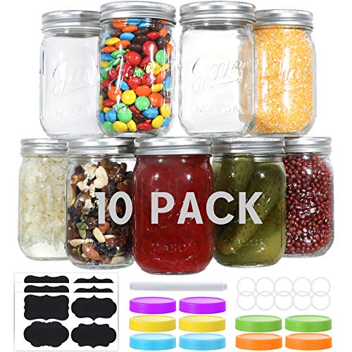 Aozita10 PACK Glass Mason Jars 12 oz, Regular Mouth Canning Jars with Metal Airtight Lids, Leak-Proof Colored Lids, Chalkboard Labels, Marker, for Meal Prep, Food Storage, Canning, Preserving Aozita10 PACK Glass Mason Jars 12 oz, Regular Mouth Canning Jars with Metal Airtight Lids, Leak-Proof Colored Lids, Chalkboard Labels, Marker, for Meal Prep, Food Storage, Canning, Preserving