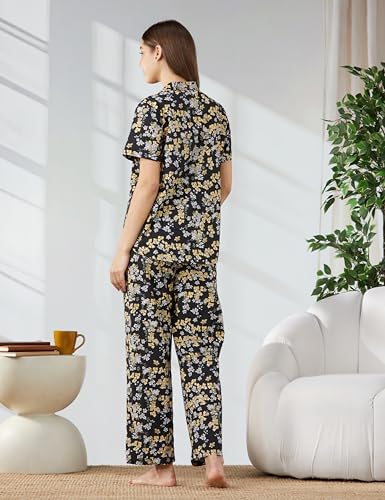 Image of Amazon Brand - Myx Women Cotton Shirt and Relaxed Pajama Set | Night Suit Set (Available in Plus Sizes)