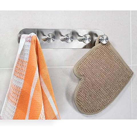 Tatkraft Jane Self Adhesive Hooks, Wall Mount Stainless Steel Hanger, Ideal Holder for Towel and Bath Robe, Easy to Install, Perfect for Bathroom, Kitchen, Office, Corrosion Resistant Cover