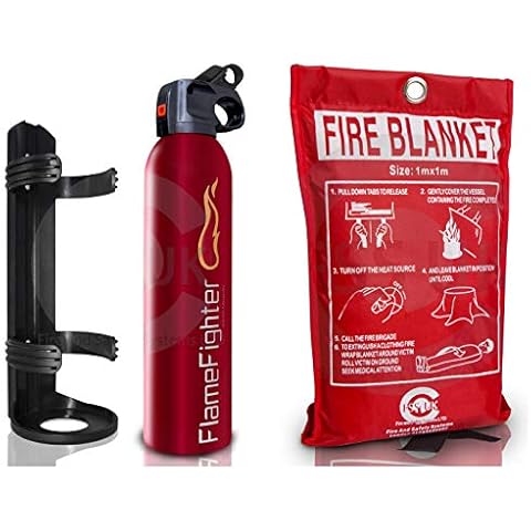 Premium FSS UK 500 g ABC Powder Fire Extinguisher & 1m x 1m Fire Blanket. Ideal for Home Kitchen Caravans Boats Restaurants Workshops and Offices Cover
