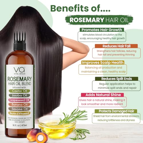 Image of Blend Of Pure Rosemary Oil For Hair Growth 16 Fl Oz With Castor, Batana Oil