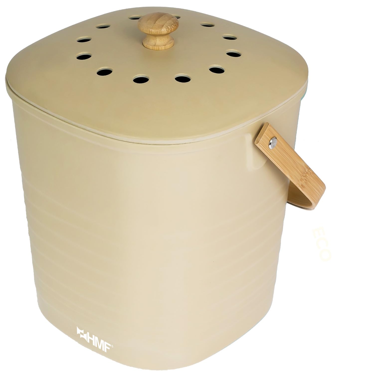 HMF Sustainable Organic Kitchen Waste Bin, Odour-Proof Compost Bin with Lid, 6 Litres, Beige, (3780-6L-27)