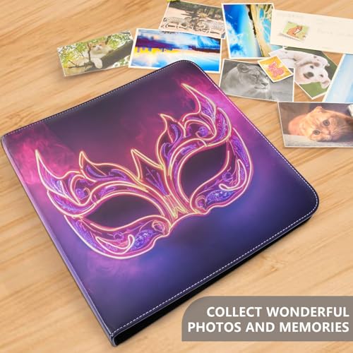 Álbum de Fotos DIY Autoadhesivo con patrón de Máscaras de Carnaval. Encuadernación de 3 Anillos, 40 páginas, tamaño 11.8 x 11.2 pulgadas para memoria miniatura 5