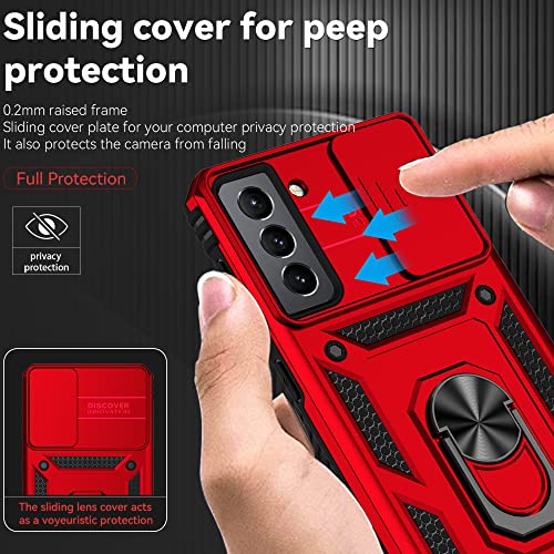 Coque Galaxy S21 Plus 5G rouge anneau aimanté protection écran PET 3D