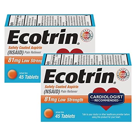 Ecotrin Low Strength Safety Coated Aspirin, NSAID 81mg, 45 count (2 Pack) Cover