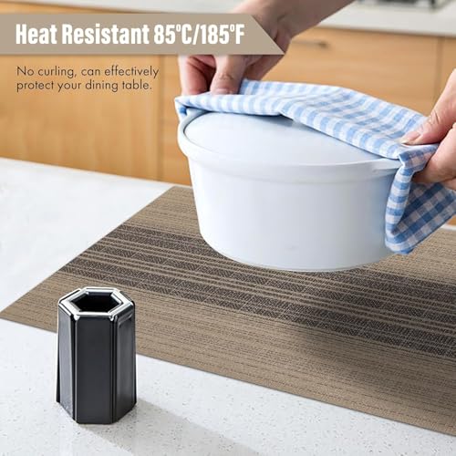 Image of Placemats Set of 6 Dining Table Place Mats | Placemats Table Mat PVC Material | Non-Slip Heat Resistant | Dining Tablemates Washable Anti-Skid | Size 45 x 30cm (Beige & Black)