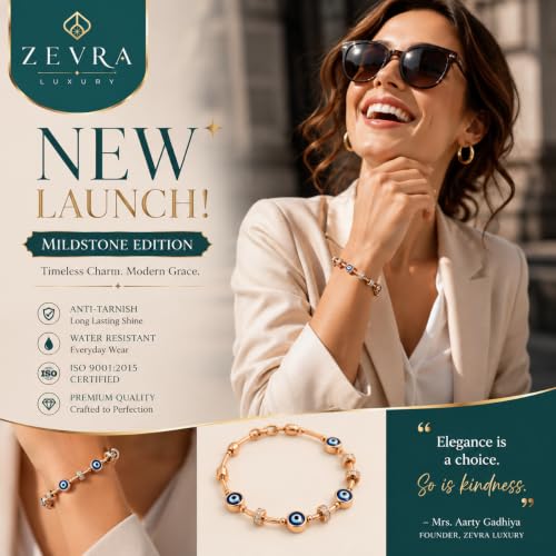 Image of Evil Eye Charm Bracelet for Women | Rose Gold Crystal Cable Bracelet | Designer Fashion Anti-Turnish Jewellery | Gift for Women & Girls