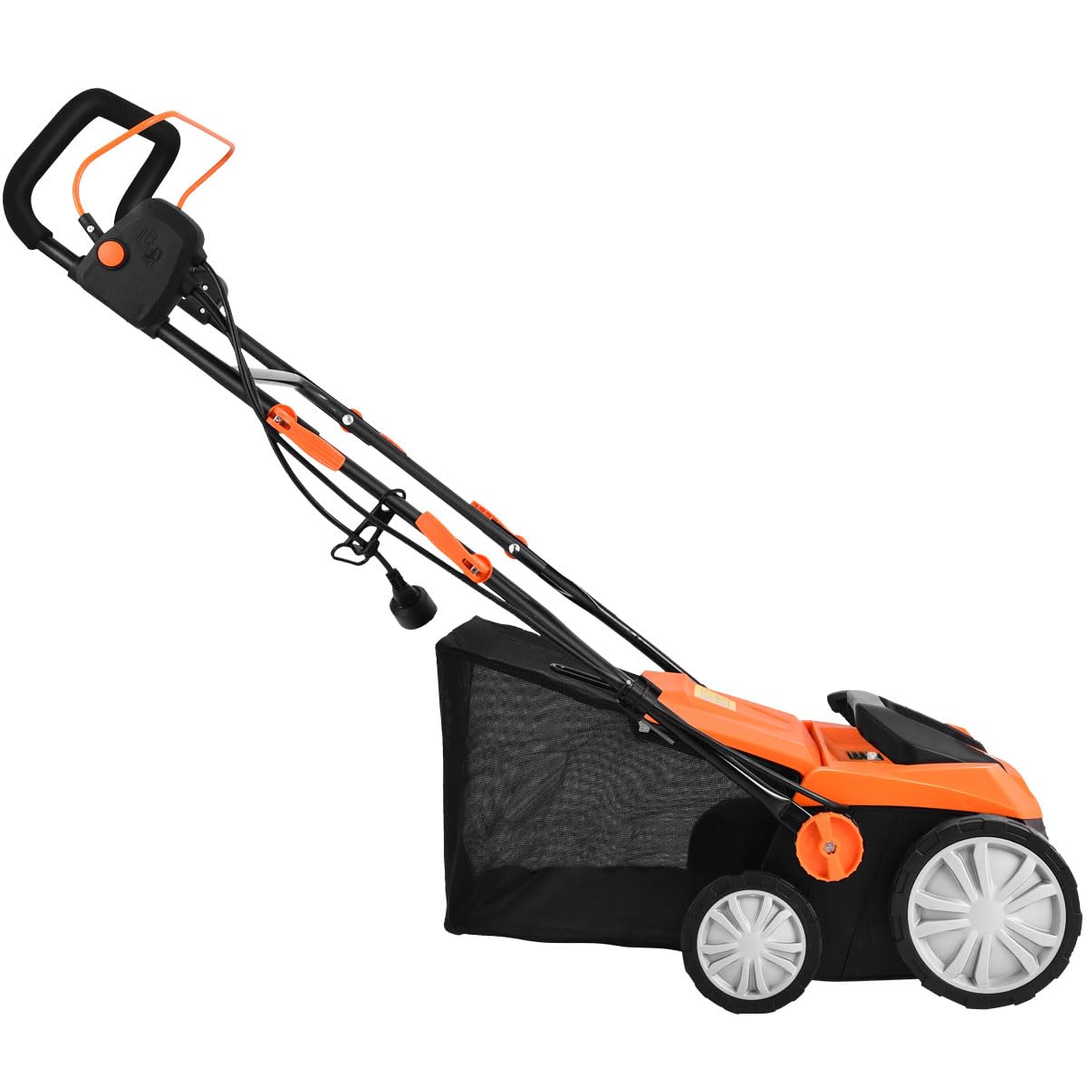 RELAX4LIFE Elektro Vertikutierer Rasenlüfter, 1800W|2-stufige|Arbeitstiefe 38cm Arbeitsbreite|45L Fangkorb, Rasenvertikutierer mit Messerwalze+Lüfterwalze, für Rasenpflege(38cm Arbeitsbreite,Orange)