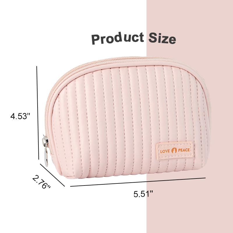 Makeup Pouch, Small Cosmetic Bag for Purse, Lightweight Makeup Clutch for Makeup Essentials, Pink Travel Pouch, Pink2