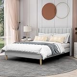 AGARTT Upholstered Platform Bed Frame Full Size with Headboard and Footboard/Wooden Slats Support/No Box Spring Needed/Easy Assembly,Light Grey Linen