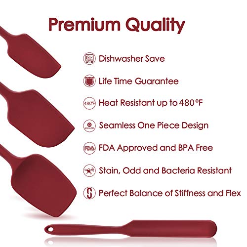 U-Taste 480ºF Heat-Resistant Silicone Spatula set- Seamless One Piece Design, Non-Stick Silicone Rubber with 18/8 Stainless Steel Core (Red)