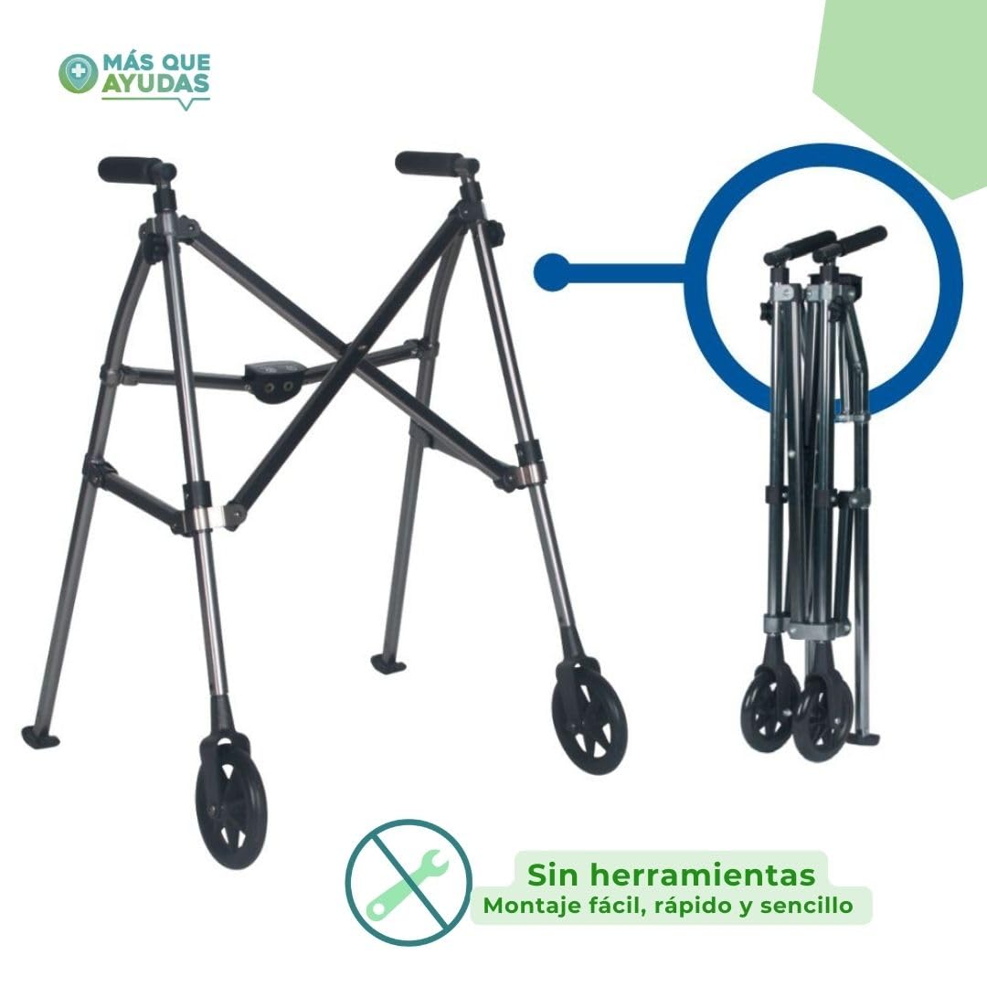 Andador Plegable para Ancianos, COMPACT, 2 Ruedas Delanteras, Regulable en Altura 82-99 cm, Estructura de Aluminio, Puños Anatómicos, Uso Doméstico o Paseos Cortos