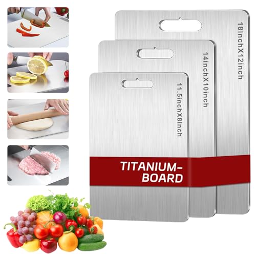 Titanium Cutting Board Set of 3, 3Pcs Stainless Steel Cutting Board, Double Sided Food Grade Non...