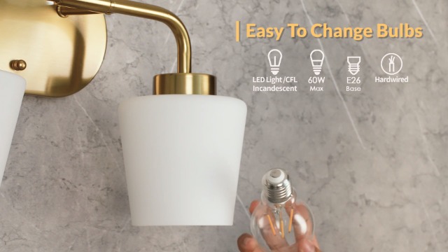 Image of Brushed Gold Bathroom Vanity Light, Farmhouse Brass Sconces Wall Lighting with Milk White Glass, Champagne Bronze Light Fixture Over Mirror, AD-22004-2W-GD