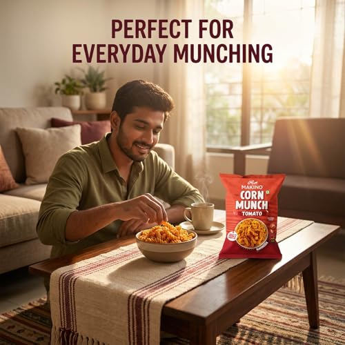 Image of Makino Corn Munch Tomato Flavour Snacks, Ready to Eat, 150g (Pack of 3) - First Time in India | Tangy & Refreshing Flavour, Everyone's Favourite Snack For All Occasions | No MSG, Non-GMO Corn, Zero Trans Fat, Gluten Free