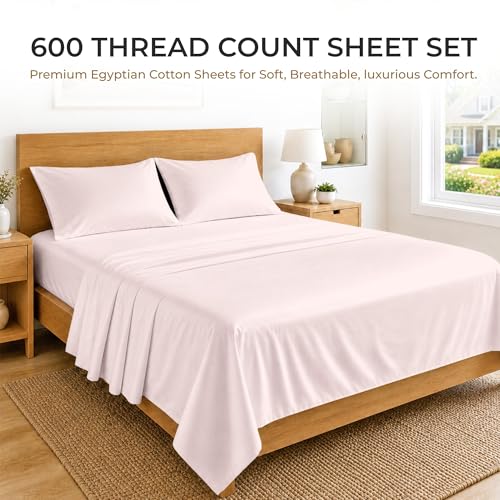 Image of SGI bedding RV Short Queen Sheet Set 60x75, 600 TC Egyptian Cotton, 4 Piece Luxury Hotel Collection, Ultra Soft & Breathable, Fits RV Mattress Camper & Trailer, 15 Inch Pocket, Blush