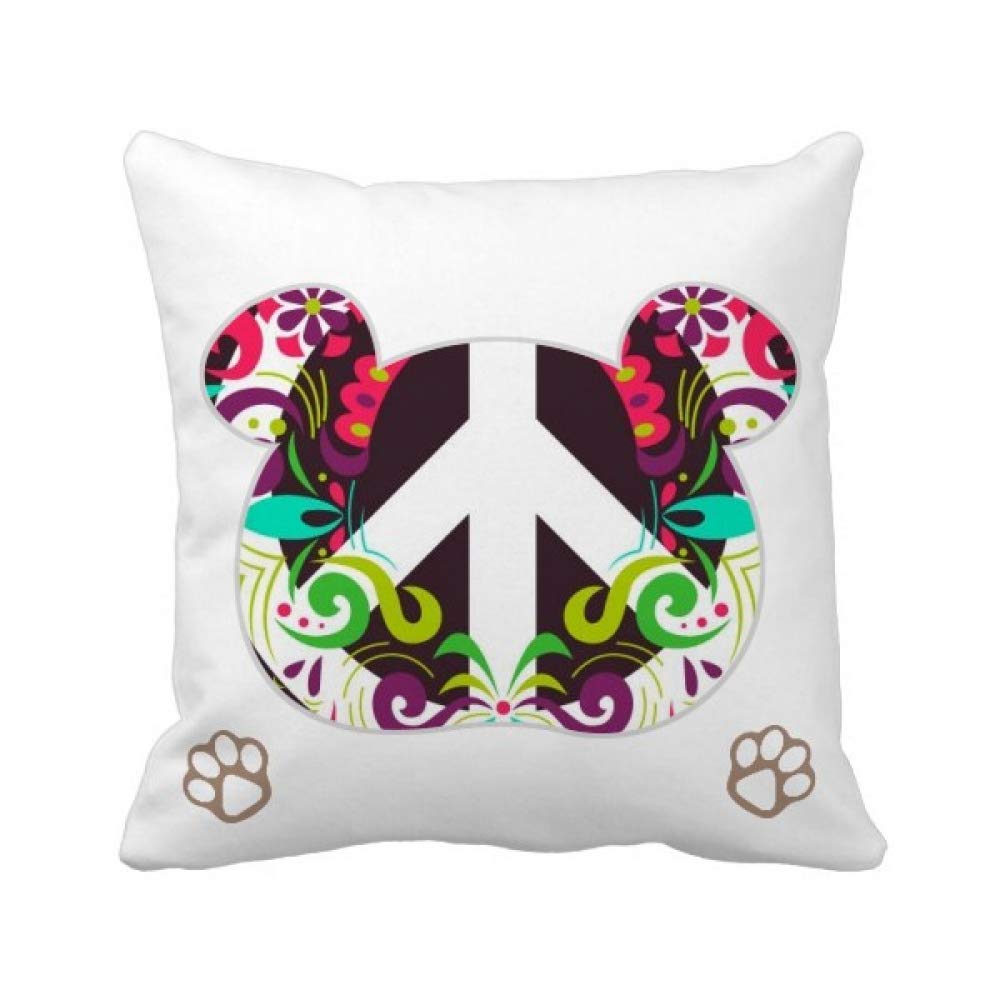 Housse de coussin carrée colorée avec symbole de la paix et motif ours pour déco