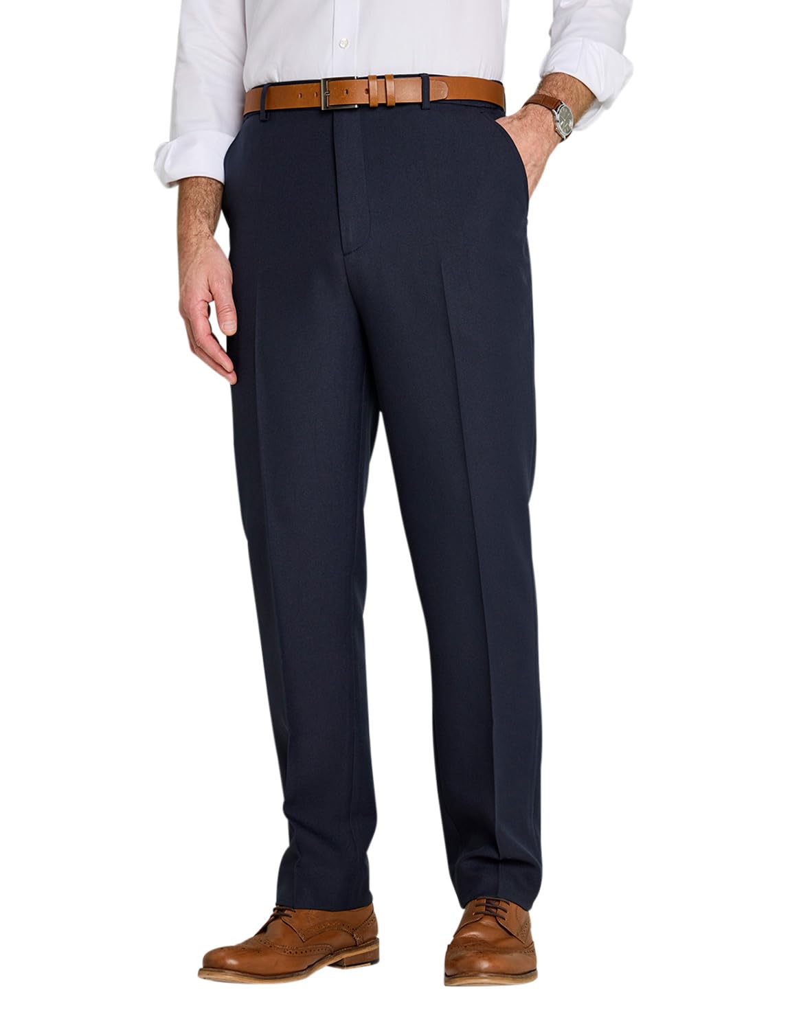 Chums Navy Elasticated Work Trousers - Easy Care Twill - Side Elastic - 42S