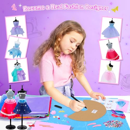 MINIFUN 800+Pcs Fashion Designer Kit for Girls, Sewing Kit with 4 Mannequins, DIY Arts and Crafts Kit for Kids, Doll Clothes Making Kit, Girl Toys for Age 6 7 8 9 10 11 12 Year Old Gifts