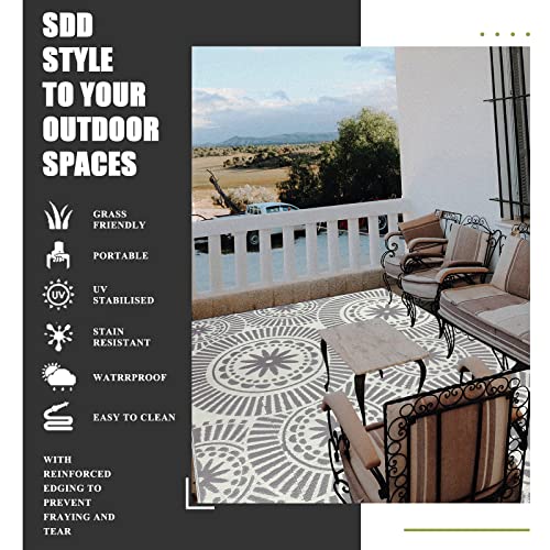 Outdoor Rug 6' X 9'Modern Geometric Style Reversible Plastic Straw Mat, Rv Camping Waterproof Area Rugs Non Shedding Portable Indoor Decor Carpet For Picnic Beach Patio Backyard Deck (6' X 9'Grey) #TOP4