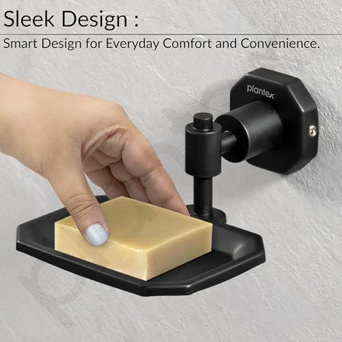 Image of Plantex 304 Grade Stainless Steel Soap Holder for Bathroom /Soap Dish /Soap Stand for Kitchen Sink /Soap Case /Bathroom Accessories- Nipron (Black)
