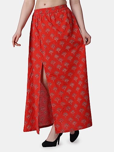 Image of POPWINGS Casual Ethnic Bagru Print Long Slit Skirts for Women || Cotton Long Slit Skirt for Women || Stylish Women Long Skirt for Summer
