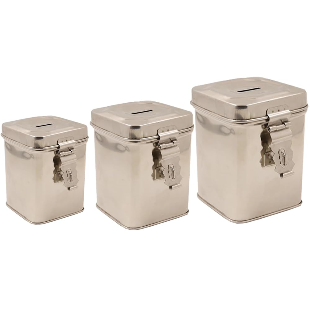 RSINC Stainless Steel Coin Box Combo | Large & Small Money Organizer Set | Secure Stainless Steel Piggy Banks | Large & Small Money Saver Combo | Multi-Purpose Stainless Steel Money Boxes | pc-2-image-10
