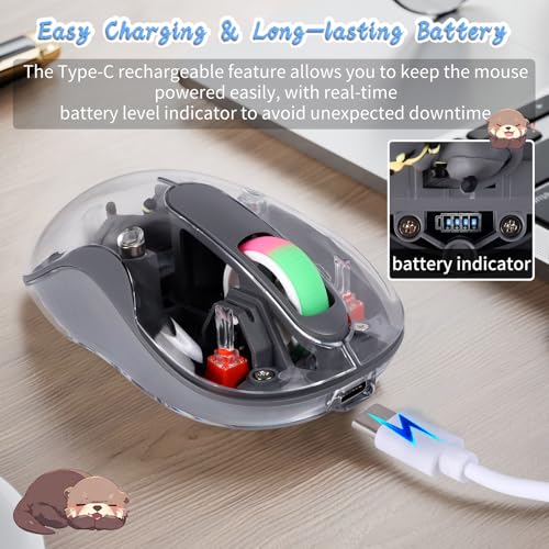 Image of elec Space Cute Wireless USB C Mouse - Bluetooth Triple Mode Rechargeable Cartoon Mouse for Laptops, iPads & MacBook Air /Pro - Silent Operation, Portable Design, Unique Magnetic Character (Grey)