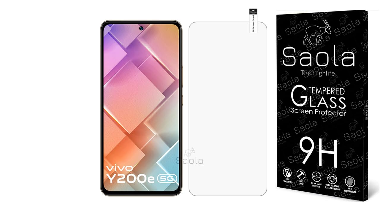Saola® 9H Tempered Glass For Vivo Y200e 5G (PACK OF 1) with Free Installation Kit. Full screen Coverage. Free Replacement If Received Damaged - 6.67 inch
