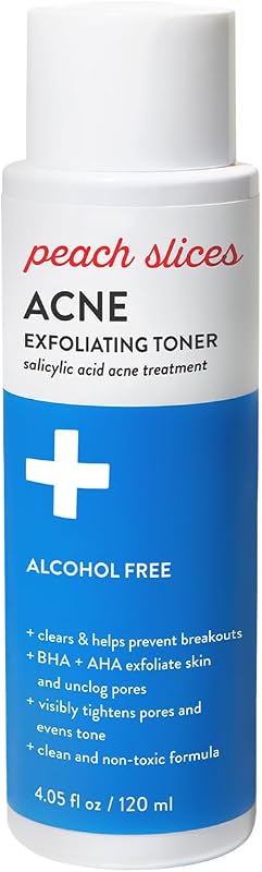 Peach Slices Tônico facial esfoliante com ácido salicílico 2%, ácidos lático e glicólico, 120 mL