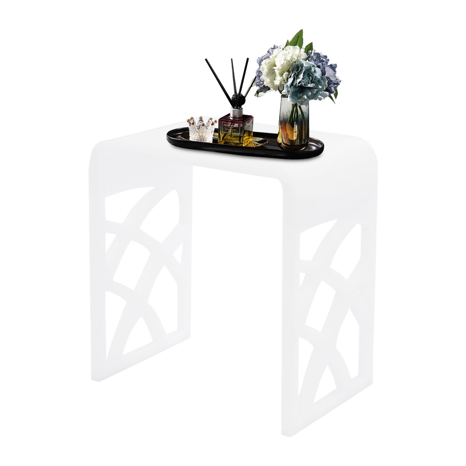 Banco de ducha de acrílico, hasta 300 kg, blanco, taburete de ducha, moderno taburete de ducha de acrílico en forma de U, taburete de baño para baño, salón, entrada, dormitorio (40 x 27 x