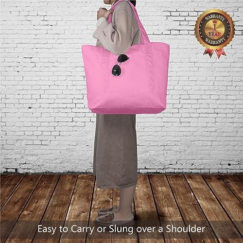 Image of TOPDesign 6-Pack Canvas Tote Bags with an External Pocket, Reusable Grocery Shopping Bags, Top Zipper Closure, Daily Essentials (Pink)