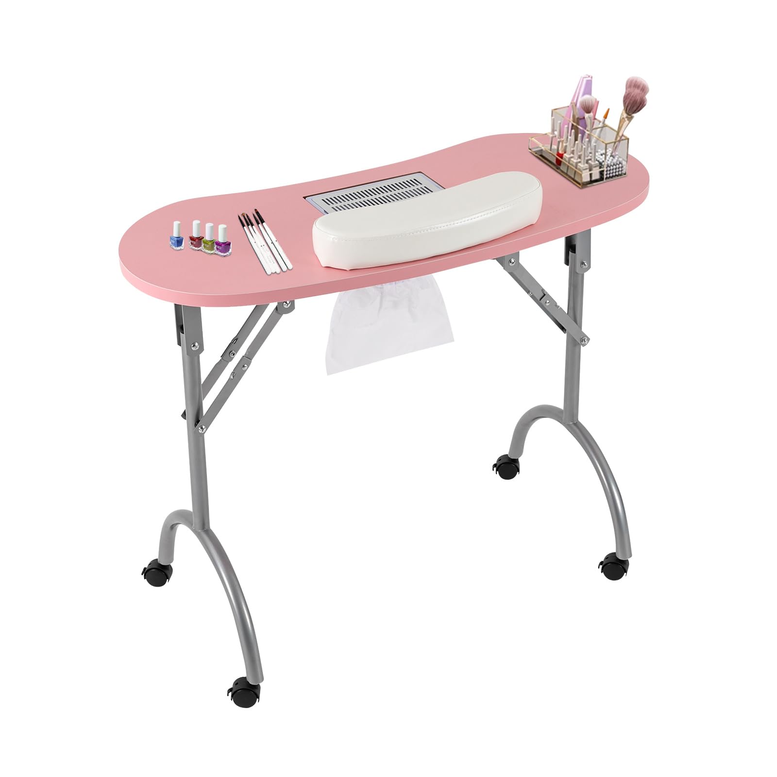 Stół do manicure z odsysaniem składany mobilny 90x40x72 cm różowy