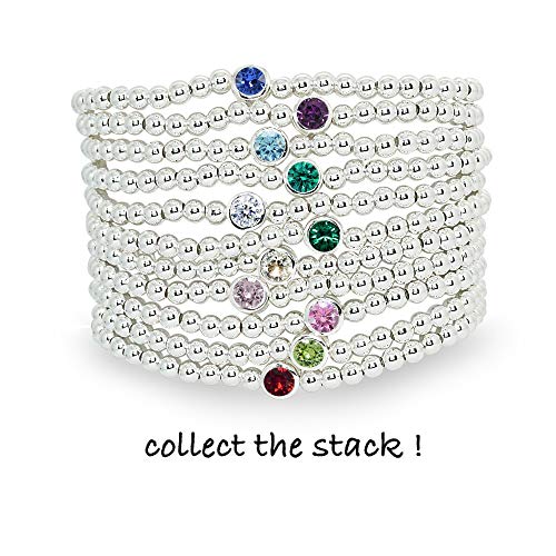 B. BRILLIANT Sterling Silver Polished Beads & Crystal Stretch Stackable Bracelet for Women4