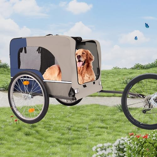 NicBex-Dog-Stroller-with-3-Entrances-Safety-Flag-8-Reflectors-Dog-Bike-Trailer-Folding-Pet-Carrier-Wagon-with-20-Inch-Wheels-Bicycle-Carrier-for-Medium-and-Small-Dogs-BlueGrey - Cucciolini Doodles   NicBex-Dog-Stroller-with-3-Entrances-Safety-Flag-8-Reflectors-Dog-Bike-Trailer-Folding-Pet-Carrier-Wagon-with-20-Inch-Wheels-Bicycle-Carrier-for-Medium-and-Small-Dogs-BlueGrey