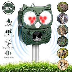 HOSPAOP Katzenschreck Ultraschall Solar, HIBOER Katzenschreck Tiervertreiber mit 5 Modus Einstellbar, wasserdichte Utraschall Abwehr für Katzen, Hunde,Schädlinge,Rotwild,Füchse,Mäuse,Vögel,Skunks