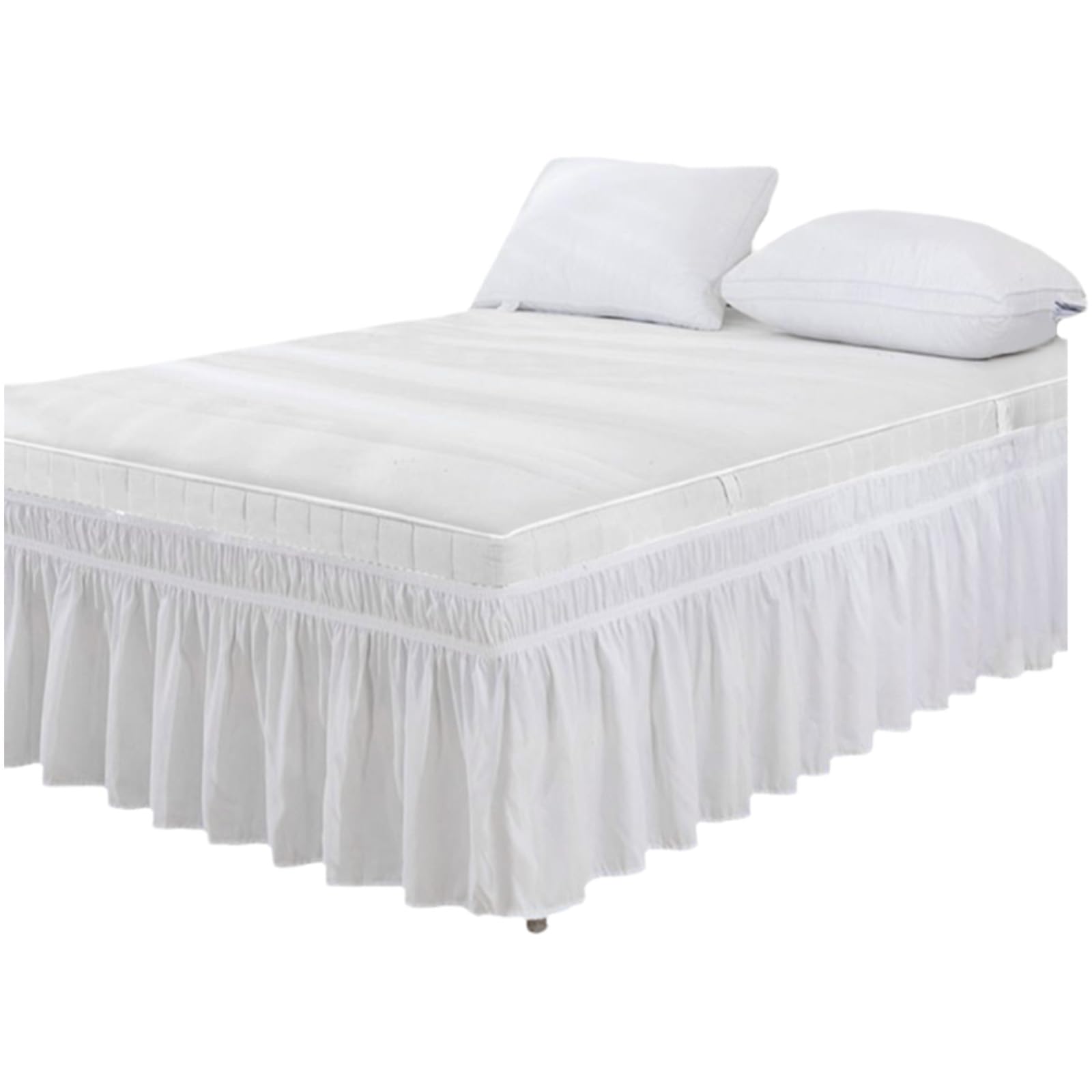 Wrap Around Bed Skirts for Beds Drop, Adjustable Elastic dust Ruffles Queen King Full Twin bedskirts Machine Washable (White, Full) — image 1