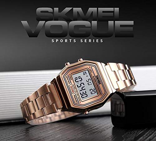 Gosasa Digital Watch Womens Thin Gold Stainless Steel Watch Backlight Timer Waterproof Alarm Clock LED Sports Watch3