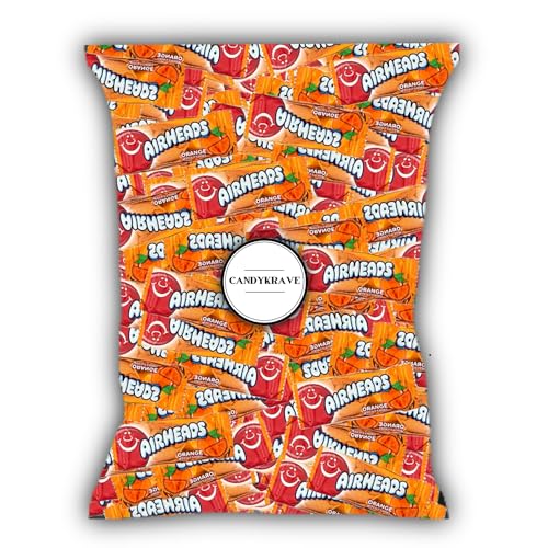 Airheads Candy Mini Bars, Orange Flavor, 40 Pieces Bulk Bag, Individually Wrapped Non-Melting Chewy Fruit Taffy, Gluten Free, Perfect for Birthdays, Parties & Pantry (1 lbs)