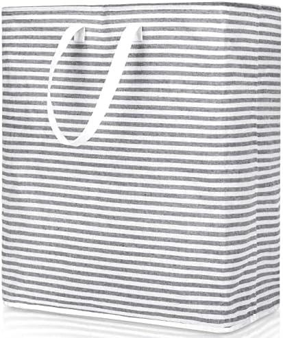 Caroeas 100L XX-Large Pop Up Laundry Hampers, Collapsible Laundry Basket Easy Storage, Freestanding Laundry Hamper with Reinforced Long Handles, Waterproof Large Laundry Hamper (Grey Stripe)
