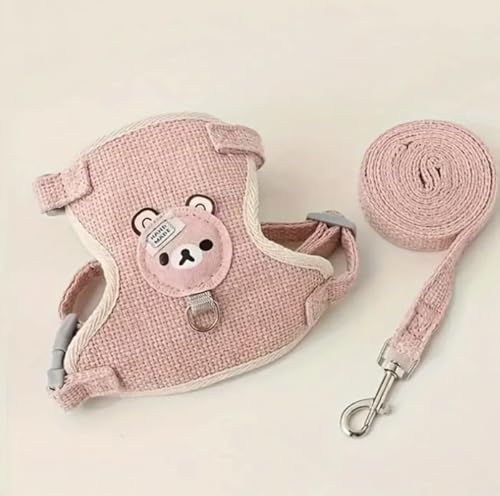 Kit Coleira Peitoral e Guia Ajustavel Tamanho G + Rasqueadeira Autolimpante Rosa para Gatos e Cachor