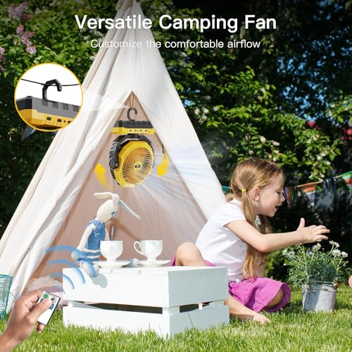Image of FRIZCOL 3-in-1 Camping Fan - Portable Fans Rechargeable - 24000mAh Battery Powered Fan with Light & Remote for Indoor, Outdoor, Tent, Travel, Fishing, Jobsite, Gifts for Men Dad Him - Yellow