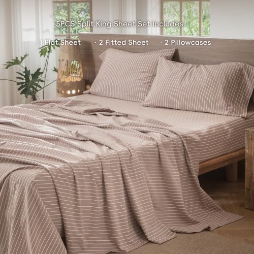 Image of MooMee Striped Sheet Set 100% Washed Cotton Linen Like Full
