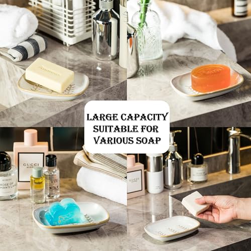 Miamolo Soap Dish Soap Holder Shower, Ceramic Soap Dishes for Bar Soap Sponge, Shower Soap Dish Soap Saver Tray for Bathroom Kitchen Sink, Easy to Clean - Thumbnail 3