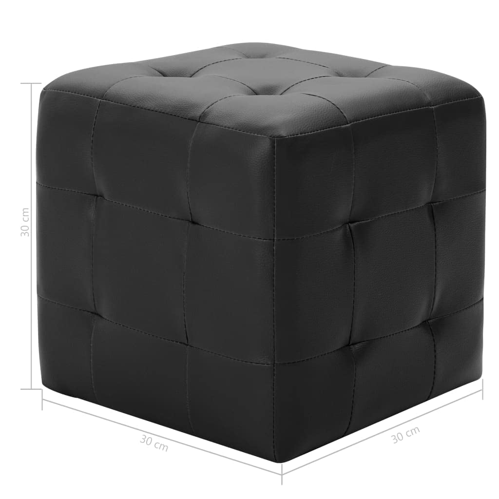 Pouf 2 STK Schwarz Kunstleder 30x30x30 cm Sitzhocker mit Holzrahmen Polster Hocker Würfel Ottomane für Wohnzimmer Schlafzimmer Flur Couch Sofa