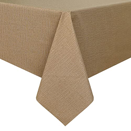 Image of Romanstile 100% Waterproof PVC Tablecloth, Rectangle Oil Spill Proof Stain Resistant Vinyl Table Cloth, Wipe Clean Plastic Table Covers for Kitchen /Dining /Parties - 54 x 78 Inch, Caramel