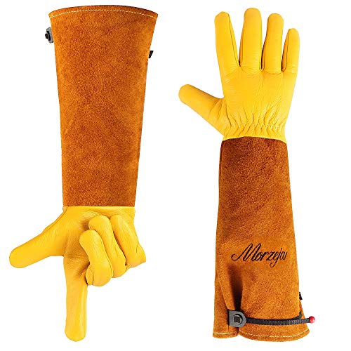 Large Gardening Gloves for Men&Women, Professional Rose Pruning Gloves Thorn Proof, Adjustable Cuff, Breathable Leather Cowhide Long Garden Gloves,Garden Gifts & Tools for Gardener,Yard Work